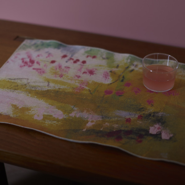 sets de table tableau en lin imprime Jaune haby bonomo maison levy
