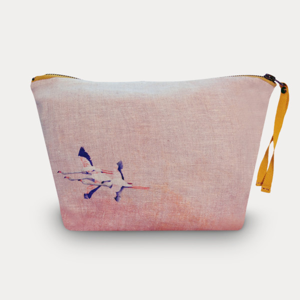 printed linen toiletrybag flamingos rose nina bonomo maison levy made in france