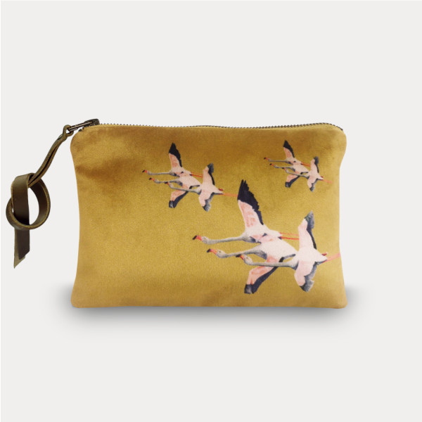 Flamingos jaune velvet pouch