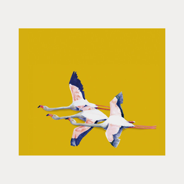 Panneau à suspendre Flamingos jaune